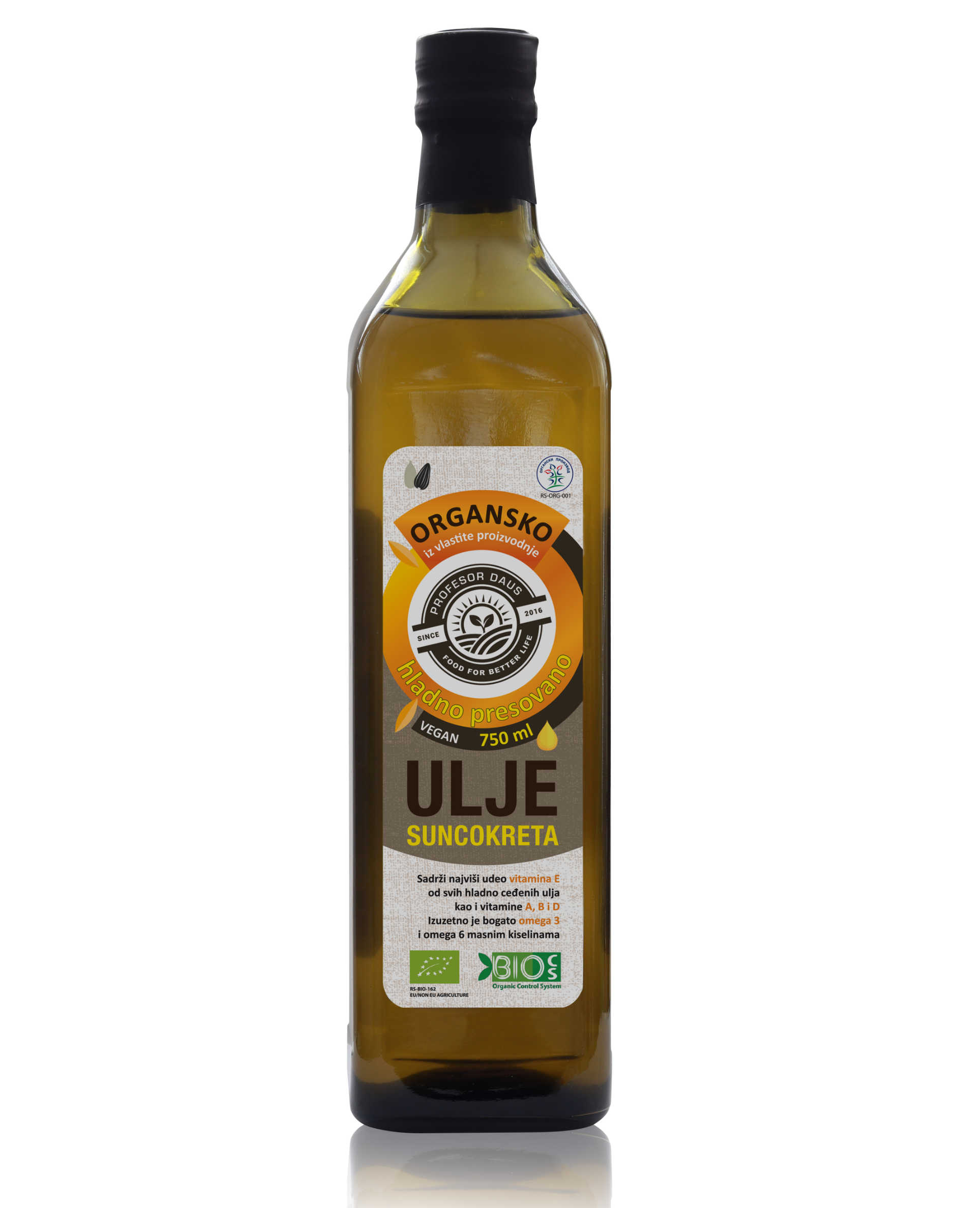 Cold-pressed oil from organic sunflower